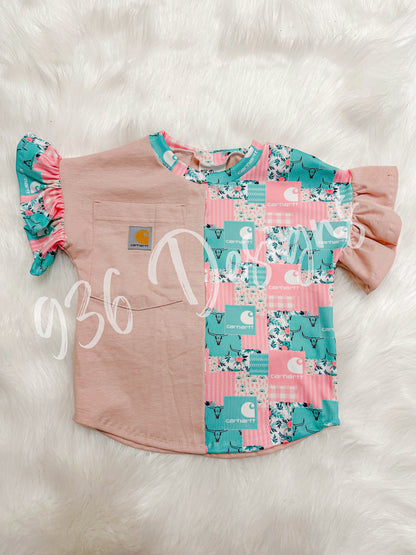 Work shirt/Pink Patchwork